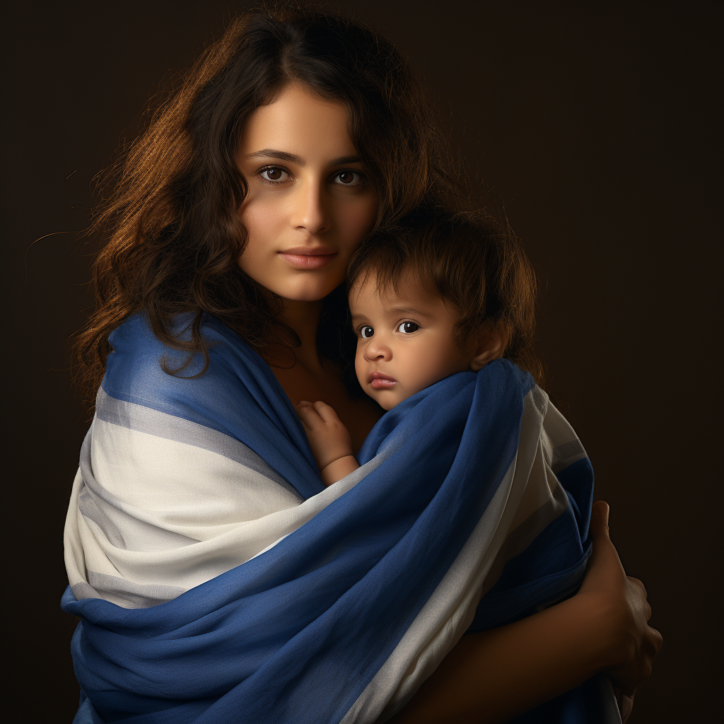 4. Image of Israeli woman holding Israeli child wrapped in Israel flag