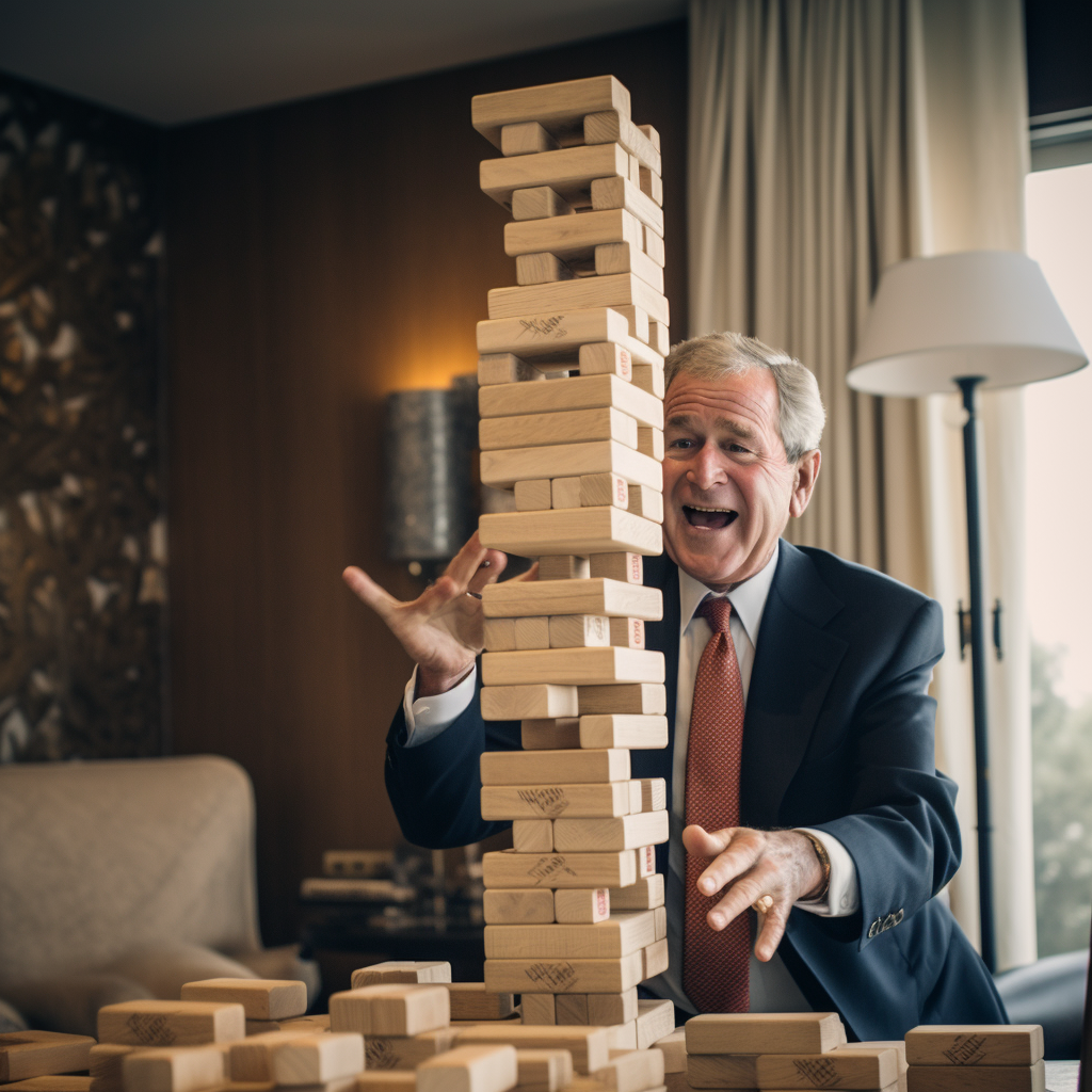 4. Excited George W Bush playing Jenga towers