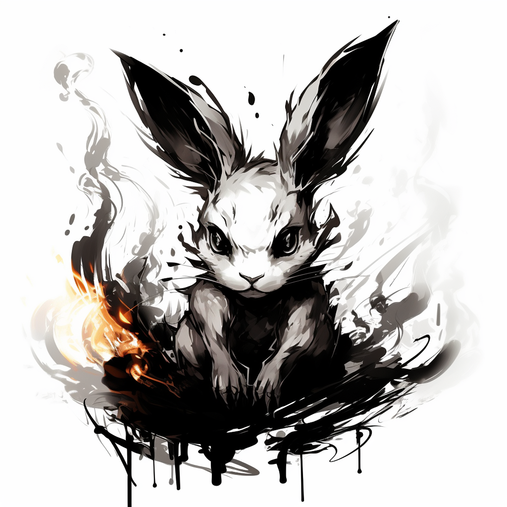 4. Rabbit breathing fire in simple anime style