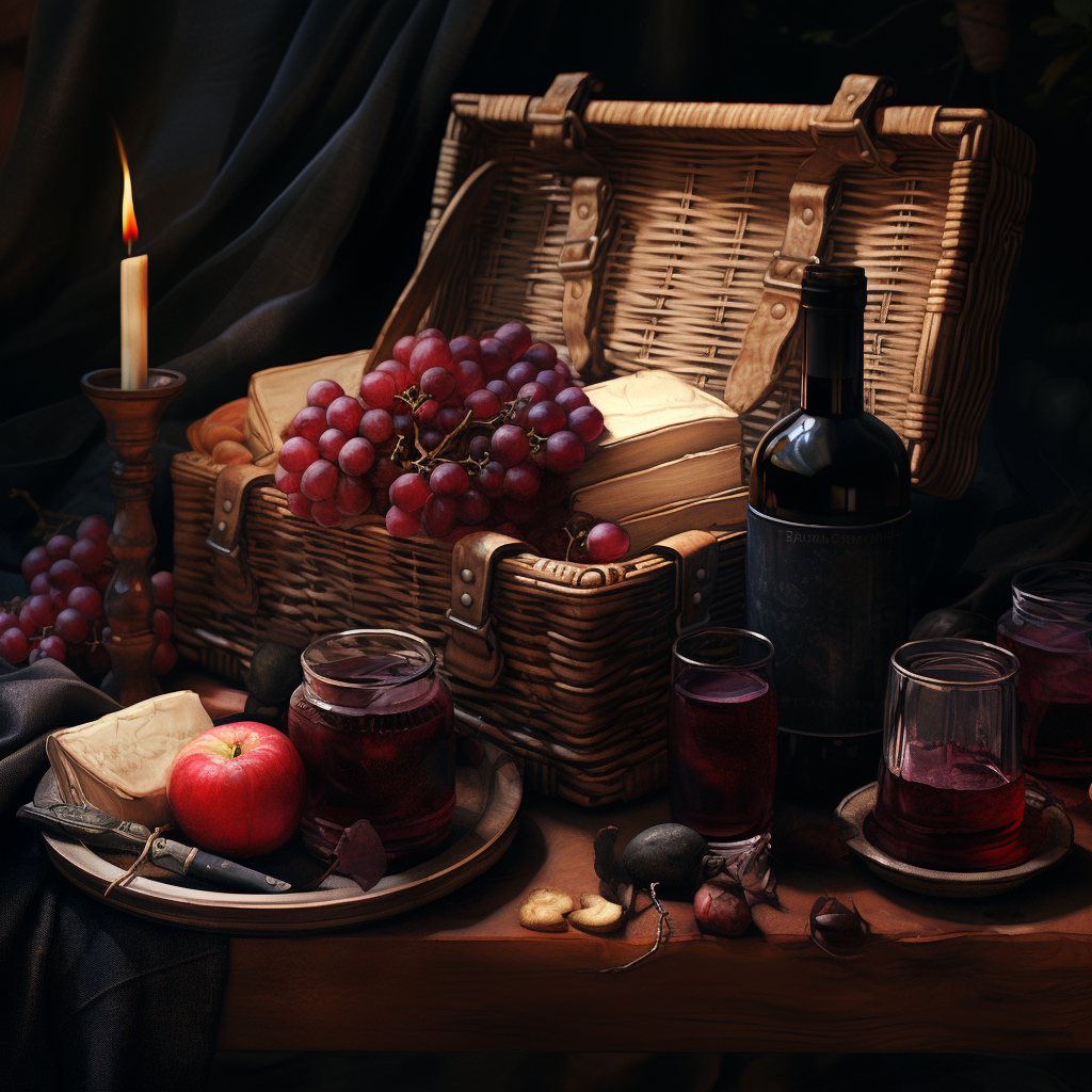 4. Fruit, Wine, and Letter in Gothic Picnic Basket