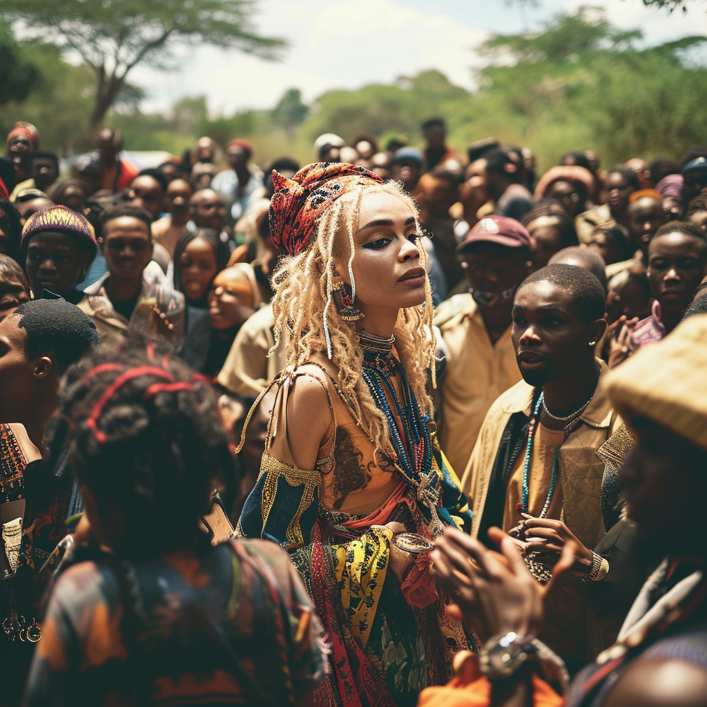 4. Musical artist Grimes surrounded by diverse crowd