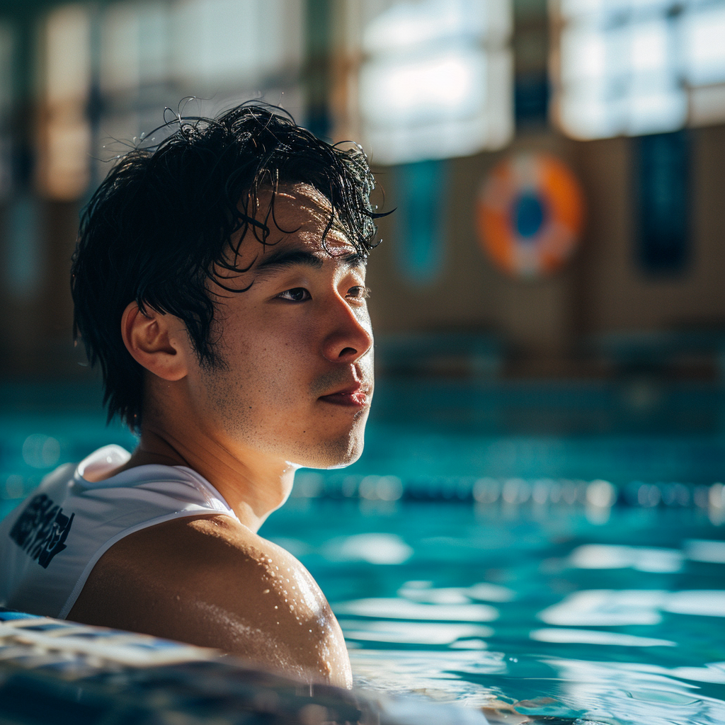 4. Japanese baseball player enjoying a refreshing swim training session.