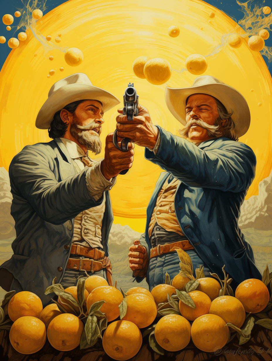 4. Lemon gunfighters pointing guns at each other