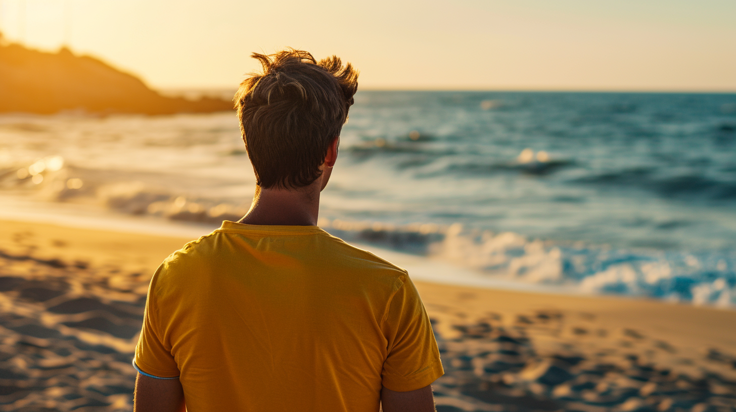 4. Lifeguard in yellow t-shirt at the beach