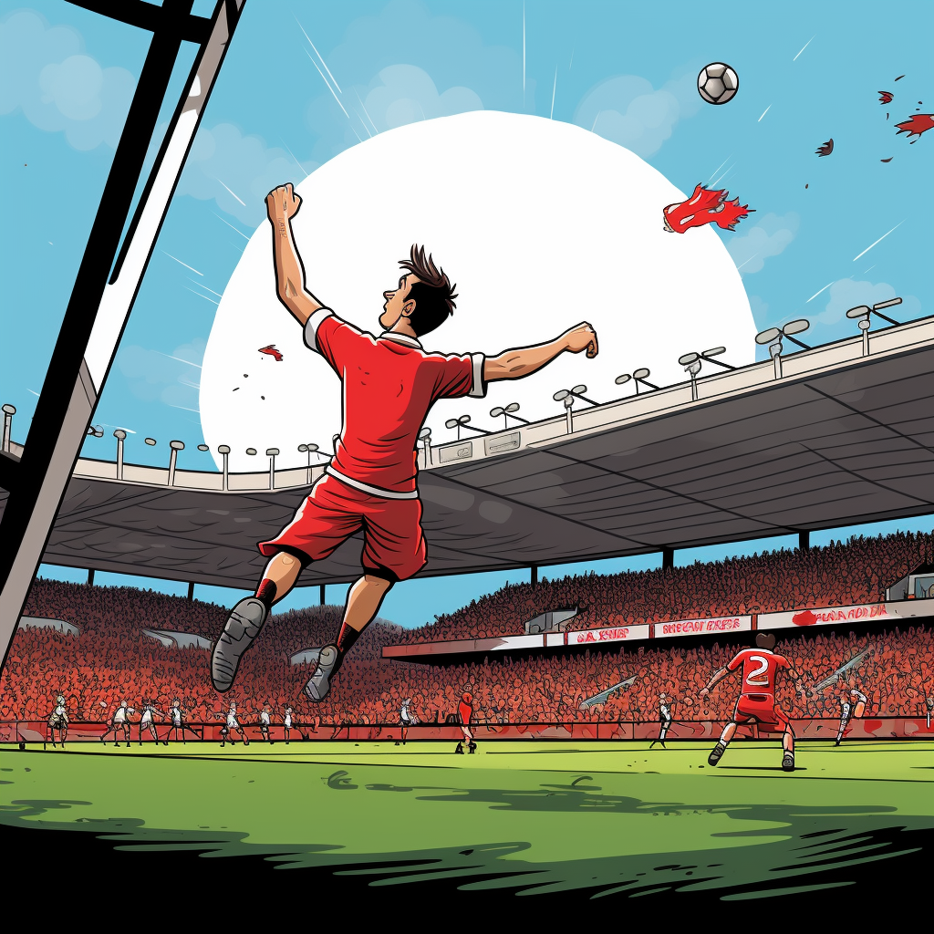 4. Cartoon illustration of Liverpool FC player scoring a goal