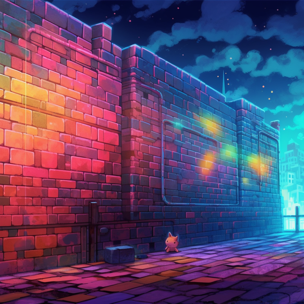 4. Image of a cute modern art bricks wall in a cyberpunk city at night