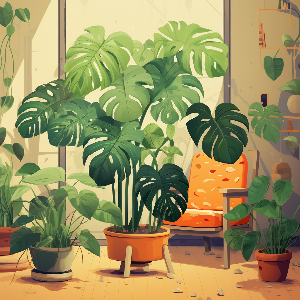 4. Image of a green plant monstera for a relaxing vibe