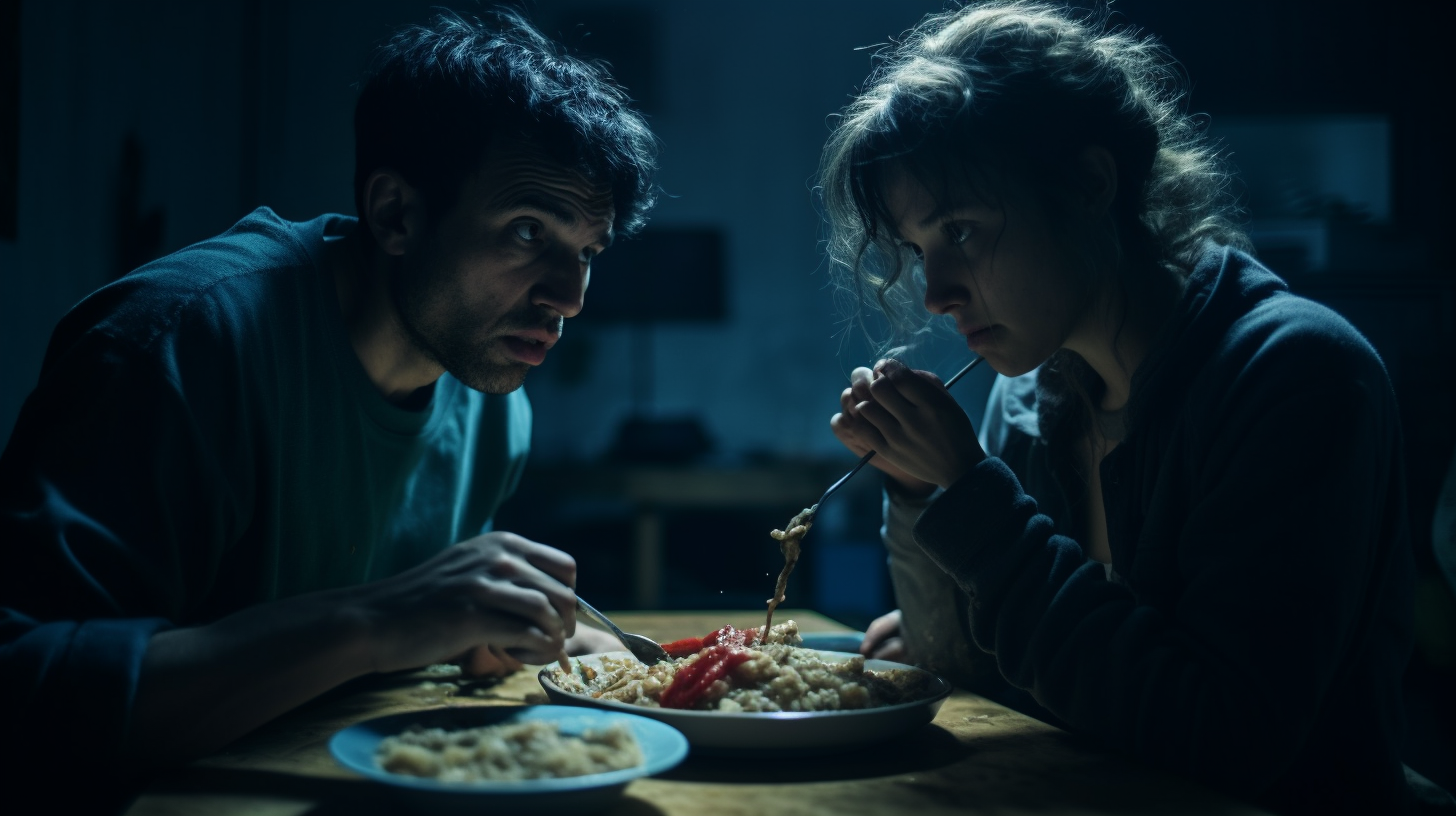 4. Couple enjoying pasta on floor