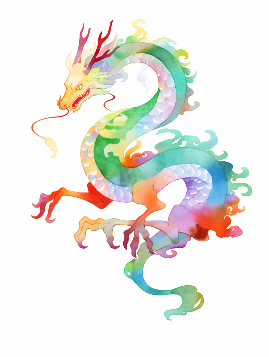 Colorful Chinese mythical beast on white background