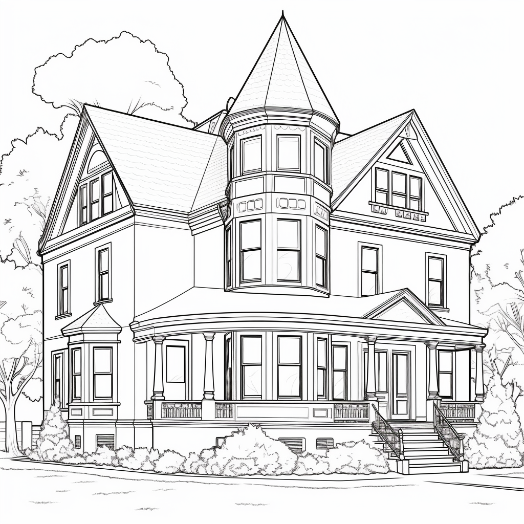 Line art of a Victorian home