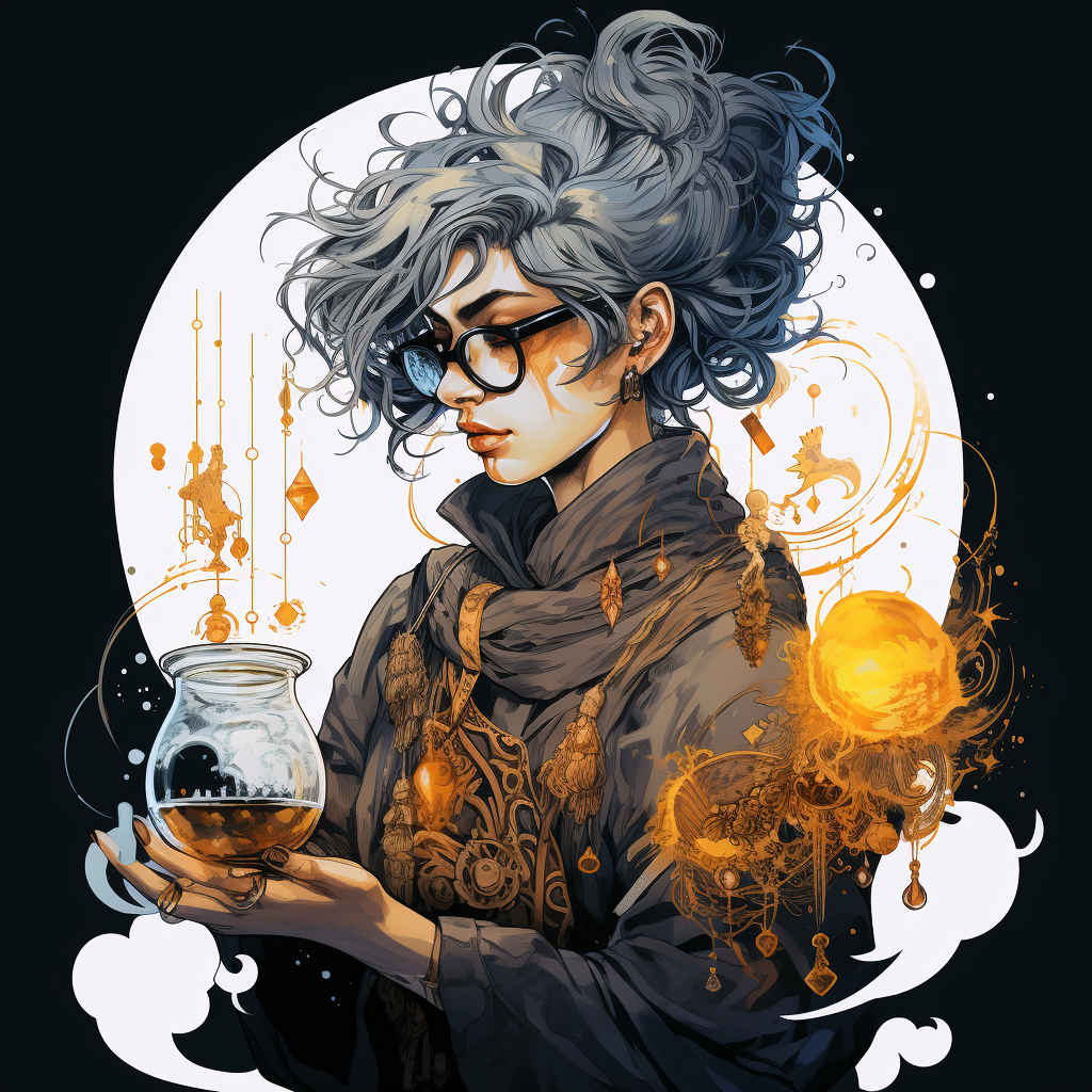 4. Artwork of blind alchemist woman creating magic