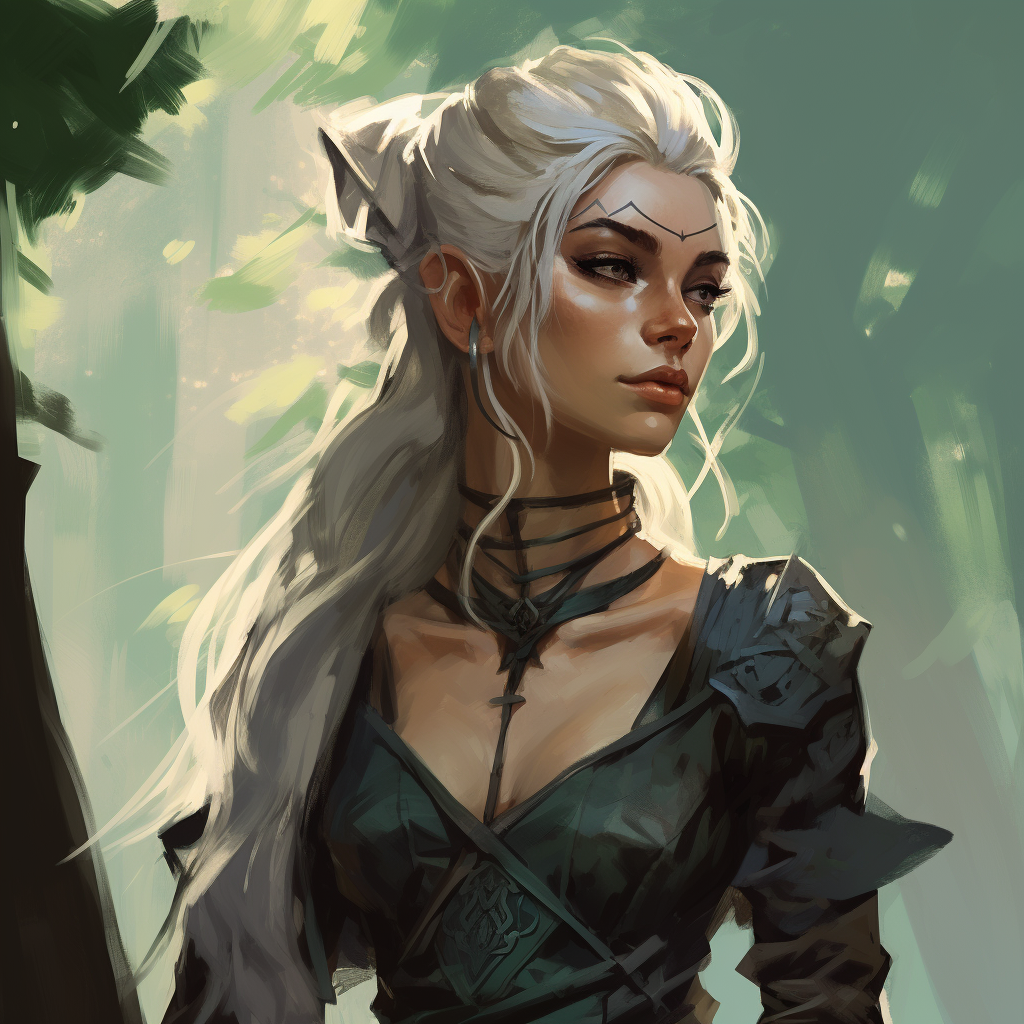 4. Beautiful eladrin female with long pointed ears (6 words)