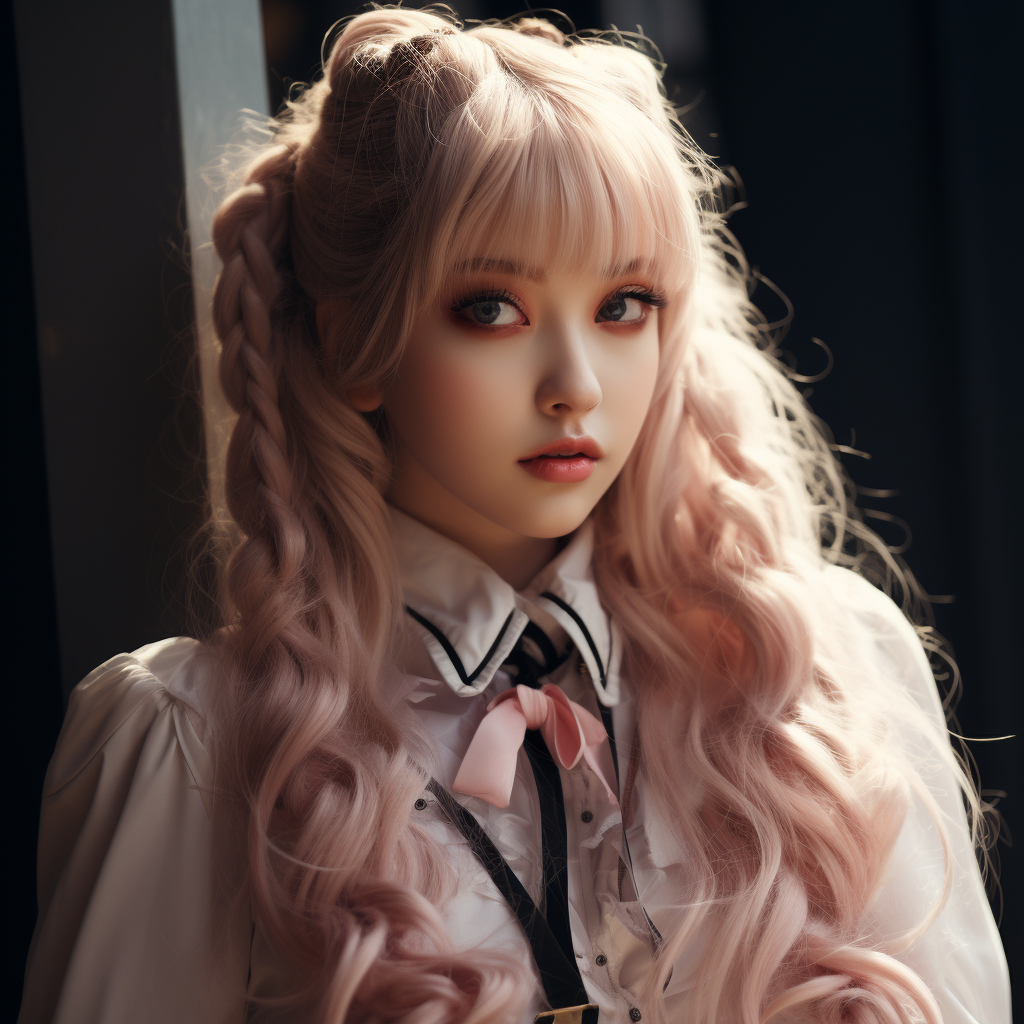 Junko Enoshima with wavy pigtails