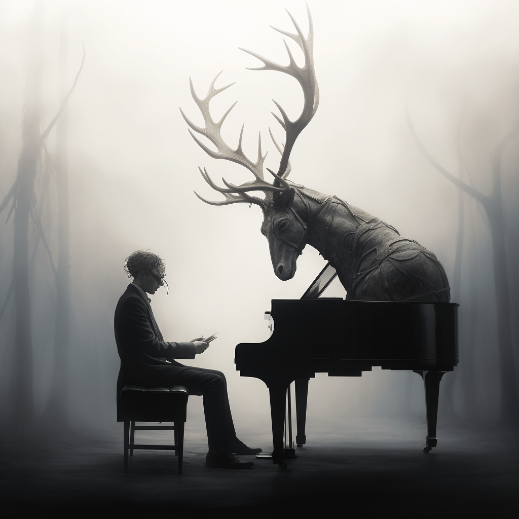 4. Man with Stag Horns Playing Piano Image