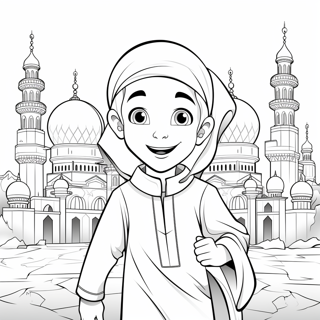 Cartoon-style Ramadhan Coloring Page