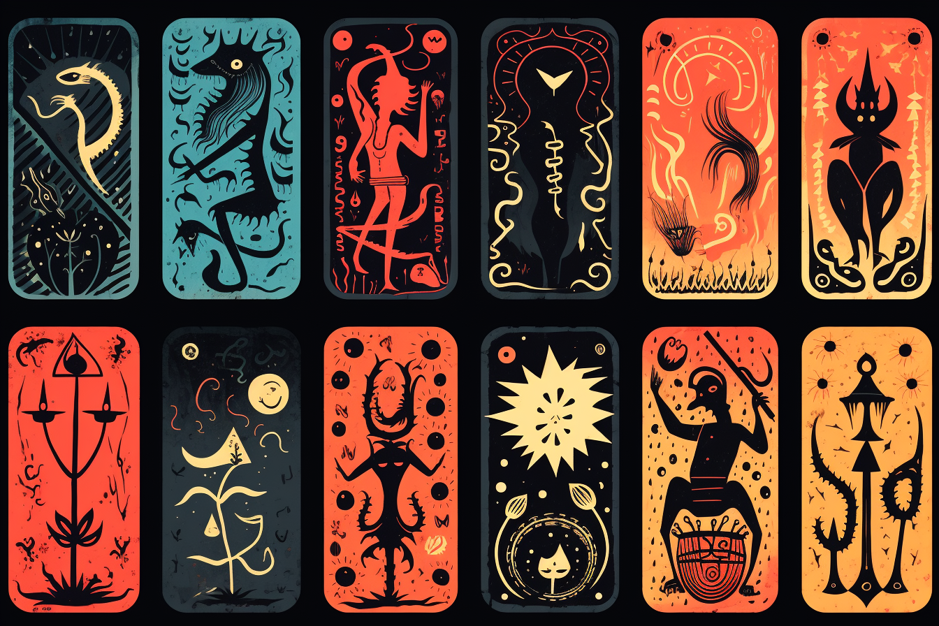 Image of tarot line art with hidden monsters