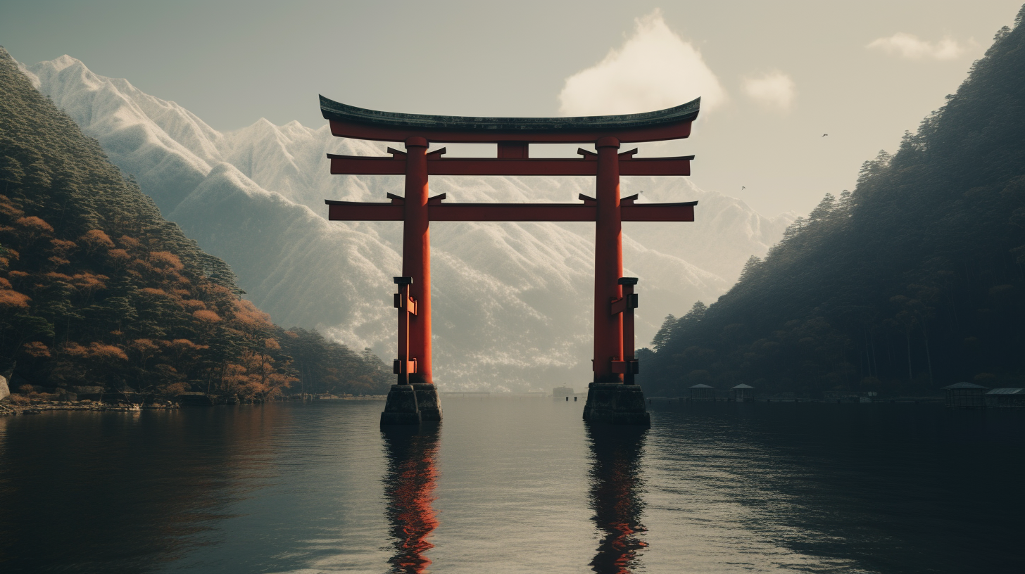 Beautiful Red Torii Gate in Mountains