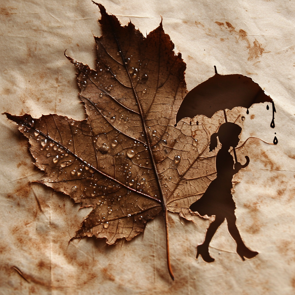 4. Leaf-shaped girl holding umbrella