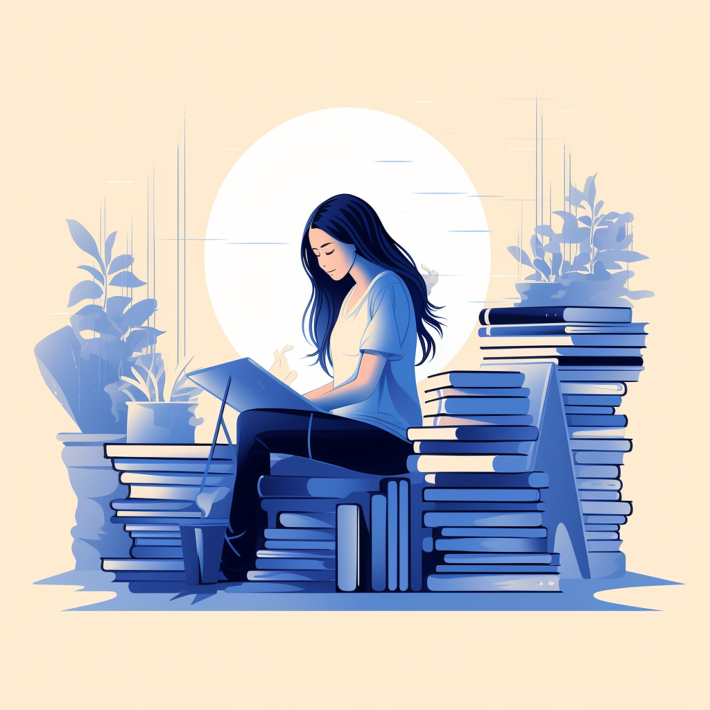 Woman Concentrating on Books