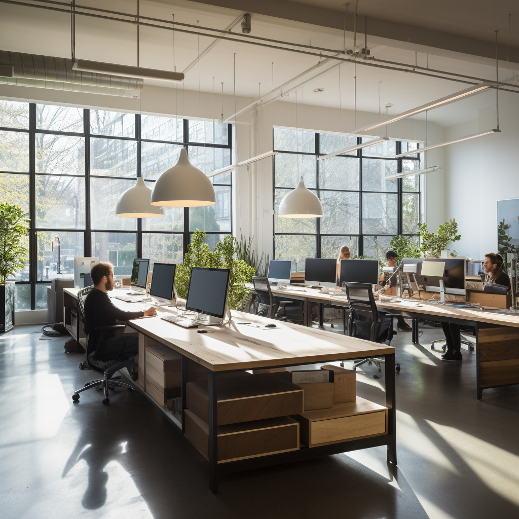 4. Industrial office desk with two people working