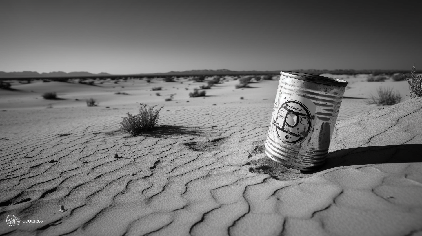 4. Vintage soup can submerged in sand