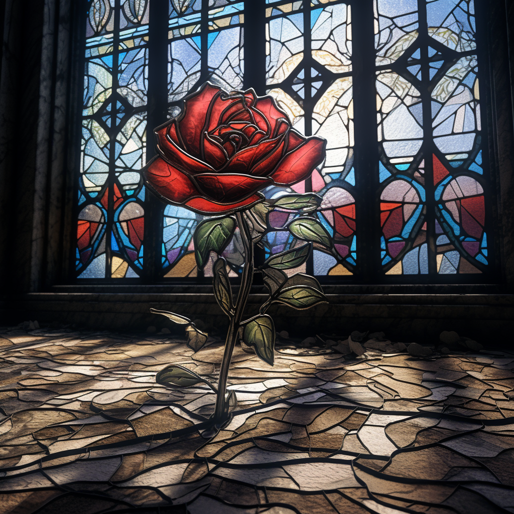 Intricate black rose in ethereal room