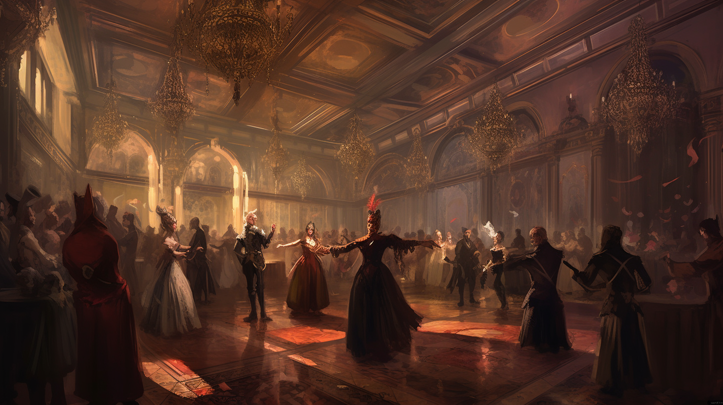 4. Elegant ballroom scene with people dancing