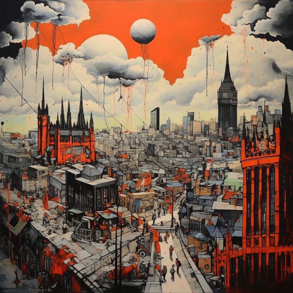 4. Inspiring London cityscape with Radiohead album cover