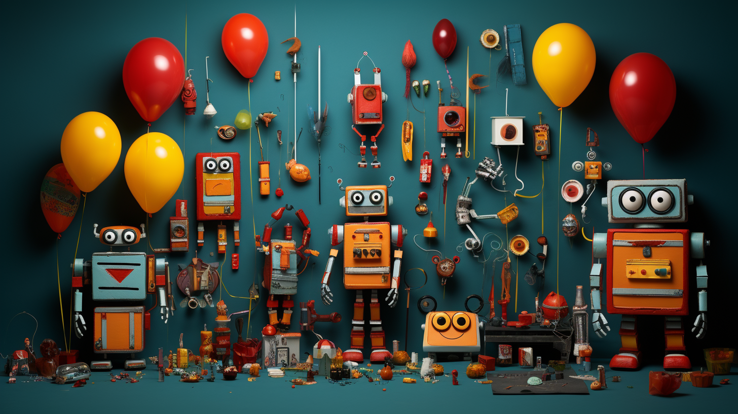 Cute knolling robots with balloons