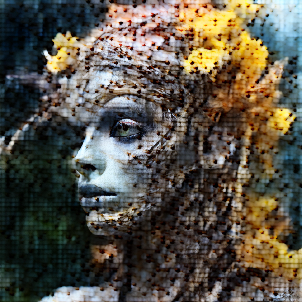 4. Colorful pastel portrait of humanoid chewed-up gum woman