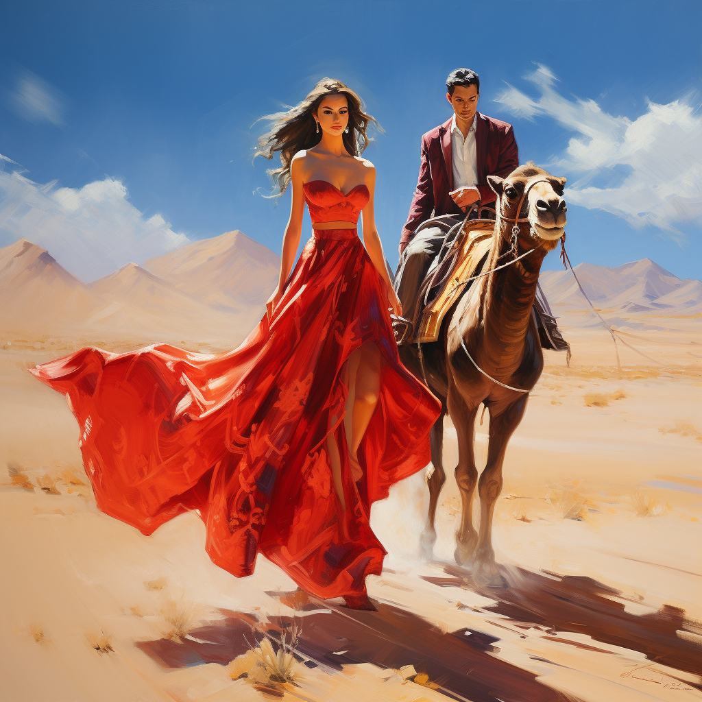 4. Couple riding camels in desert