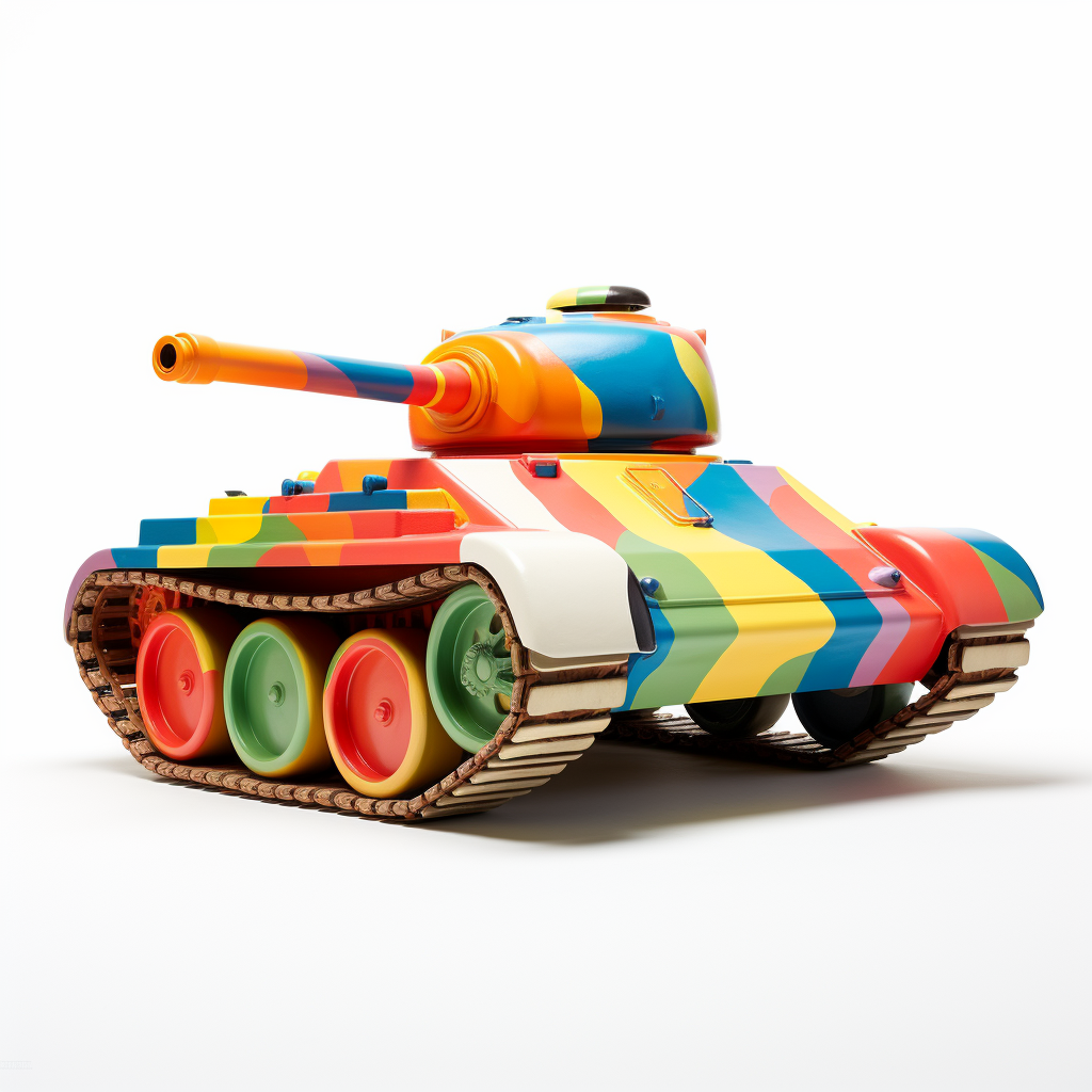 4. Colorful toy tanks against realistic background