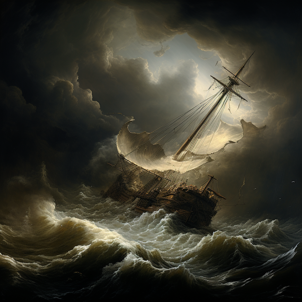 4. Image of a lost ship in a hurricane