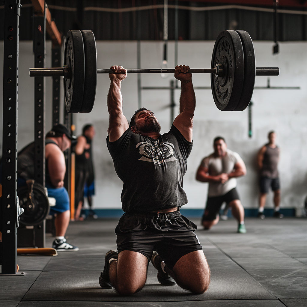 Man lifting heavy weight overhead