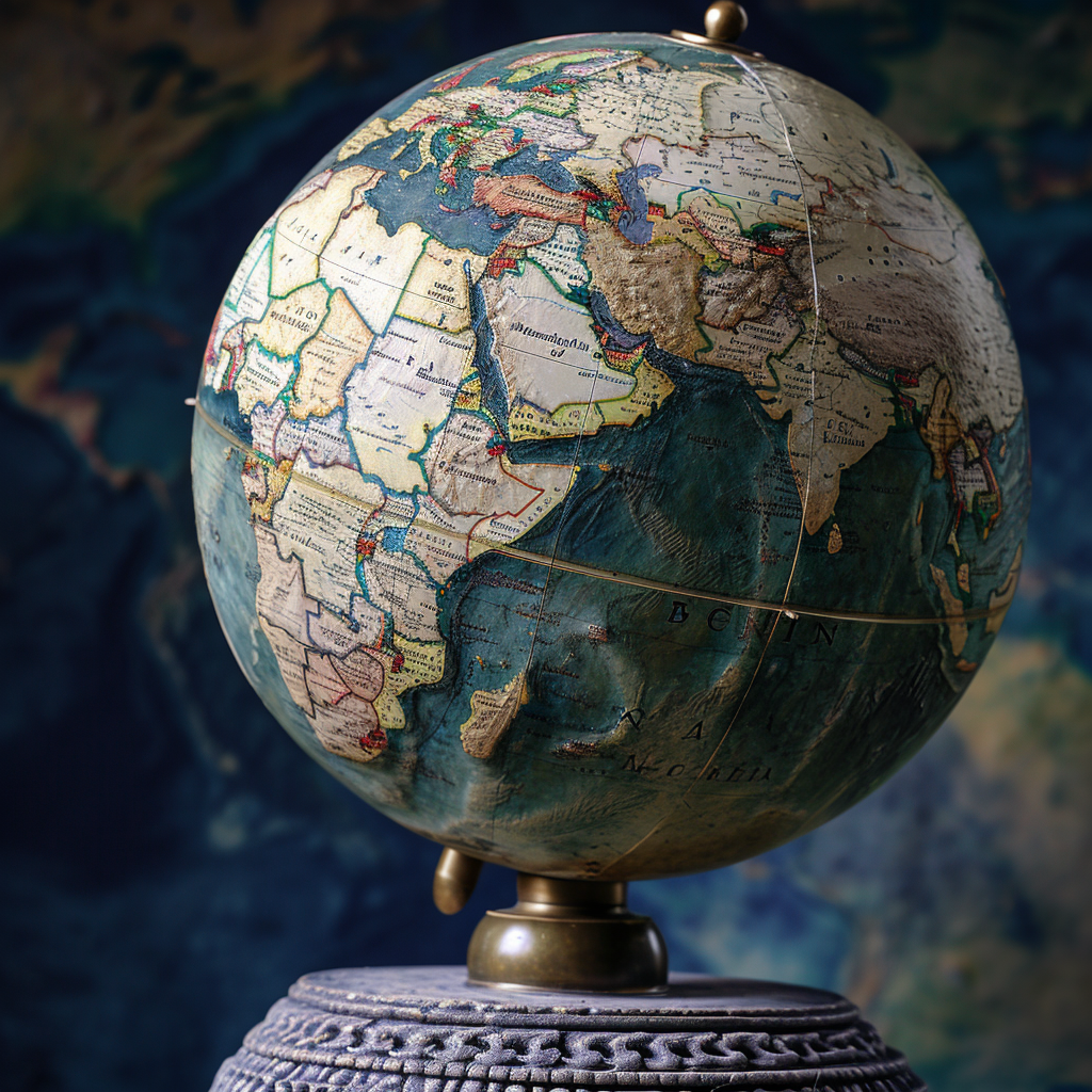 Terrestrial globe with world map in stone