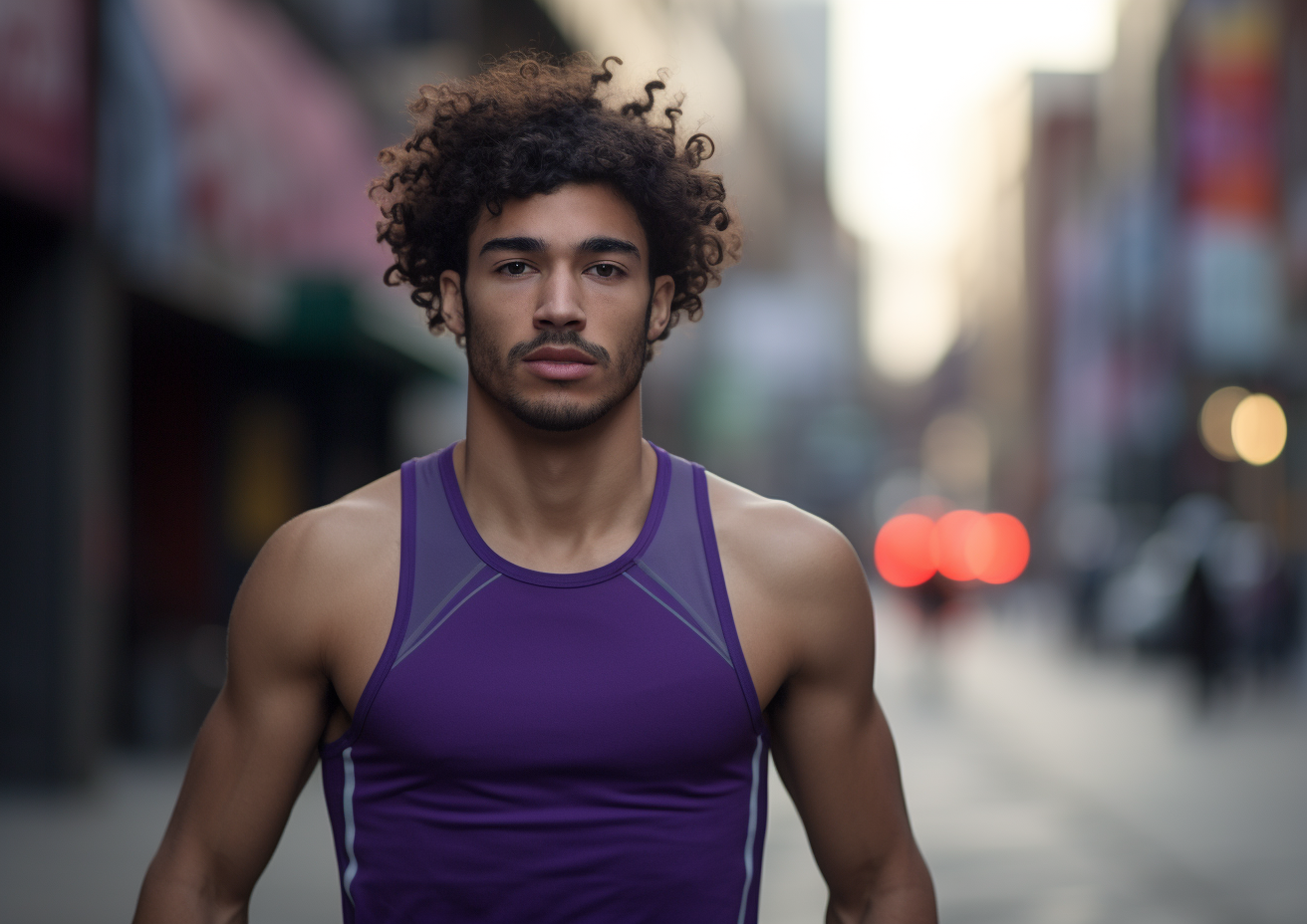 4. Athlete running on urban street wearing purple sash