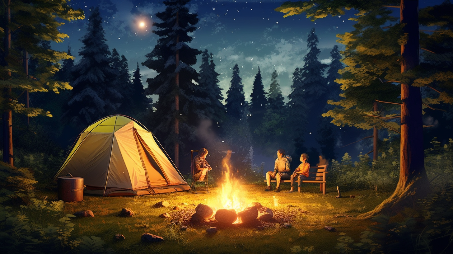 4. Family camping in lush forest