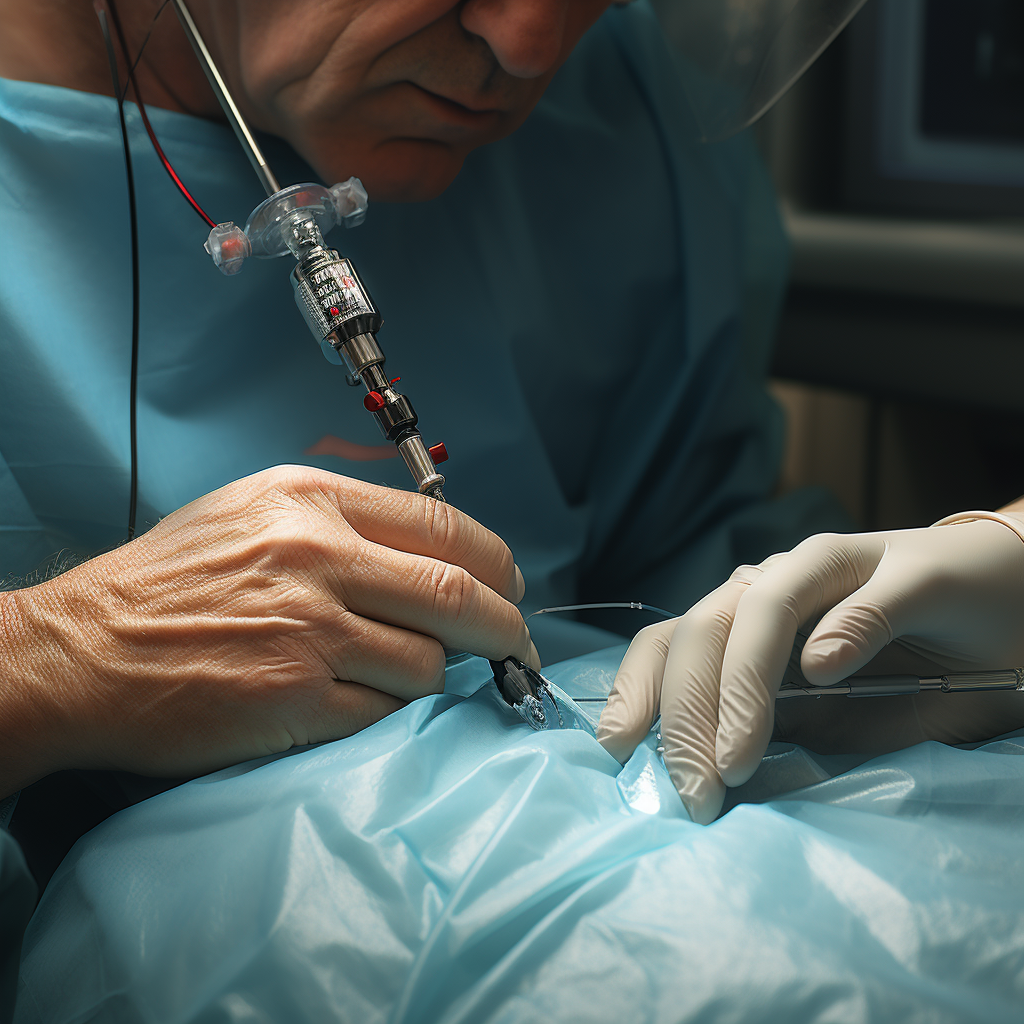 4. Needle pierces arm in intense hospital procedure.