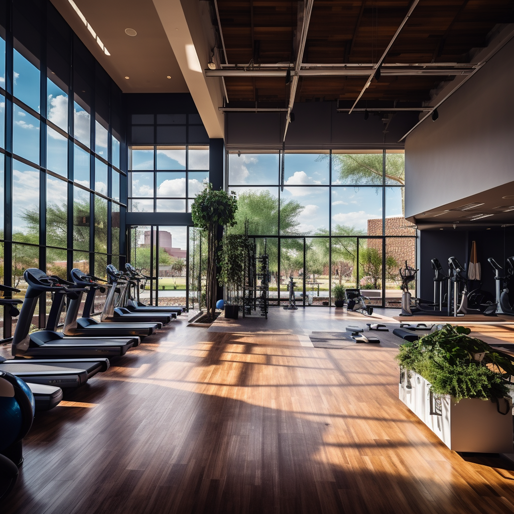 4. Modern gym with nature views and floor to ceiling windows