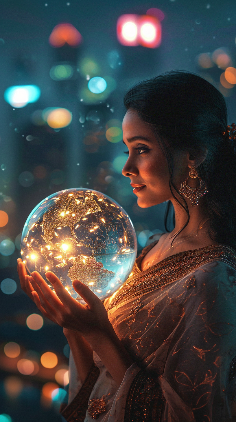 4. Image of a woman holding a globe