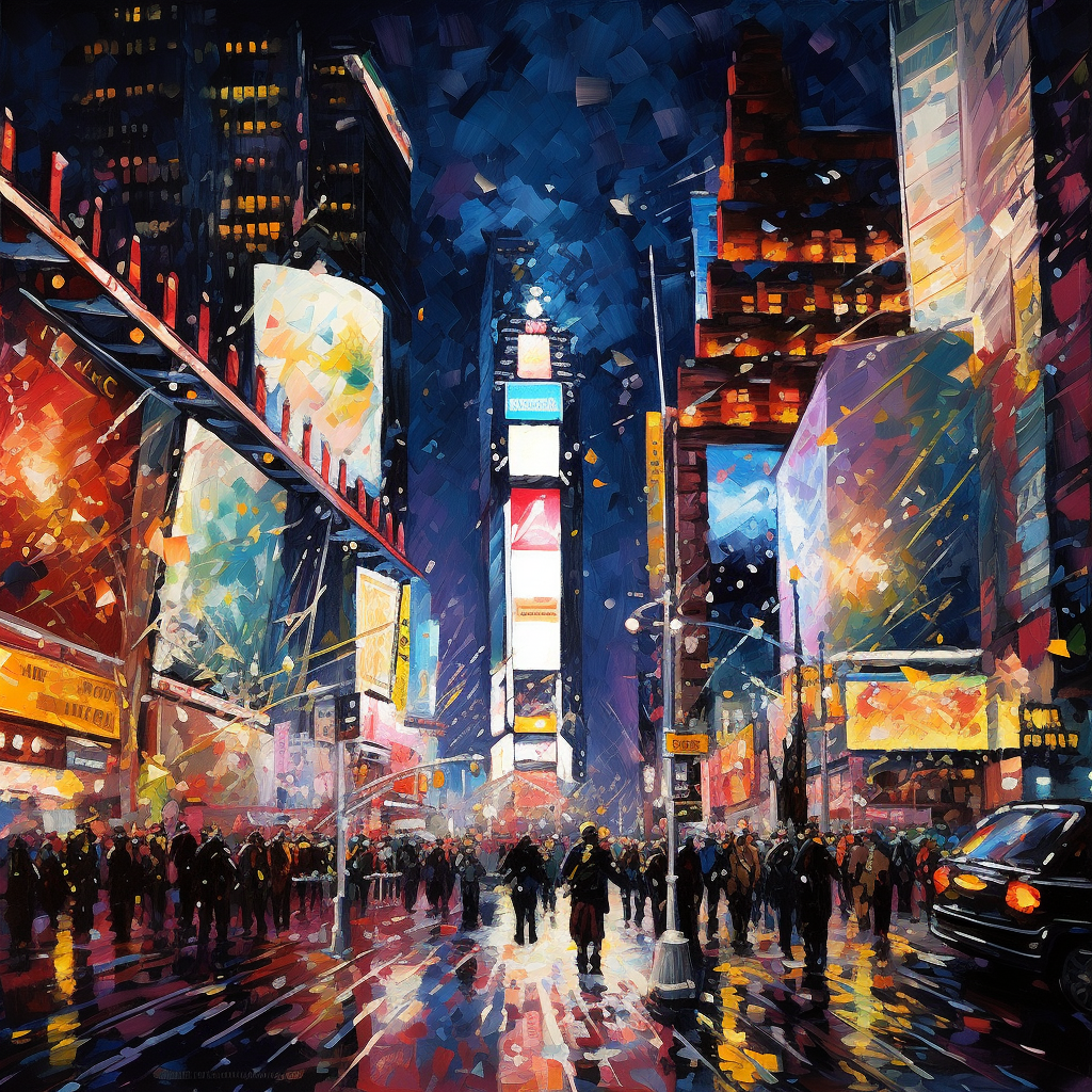 4. Impressionistic portrayal of New Year's Eve in Times Square