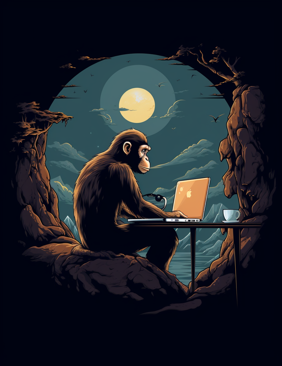 4.  Cool monkey with laptop and coffee