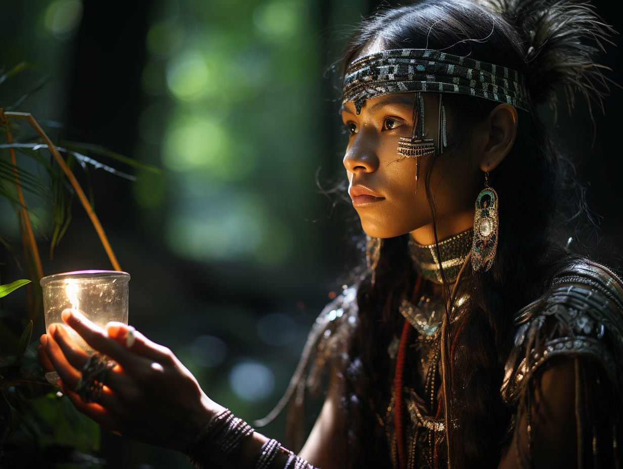 4. Woman in jungle with jaguar spirit and shiny white crystal