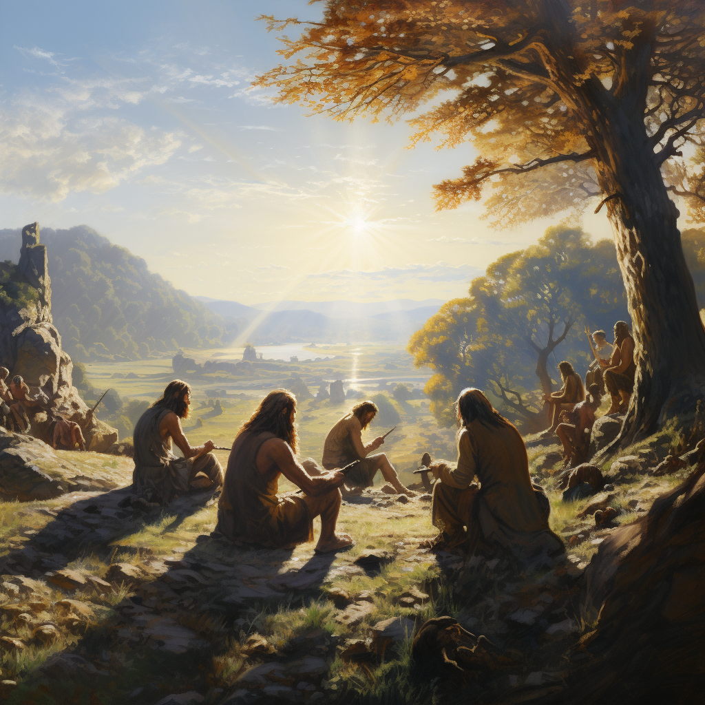 4. Neanderthal people enjoying the daylight in the field