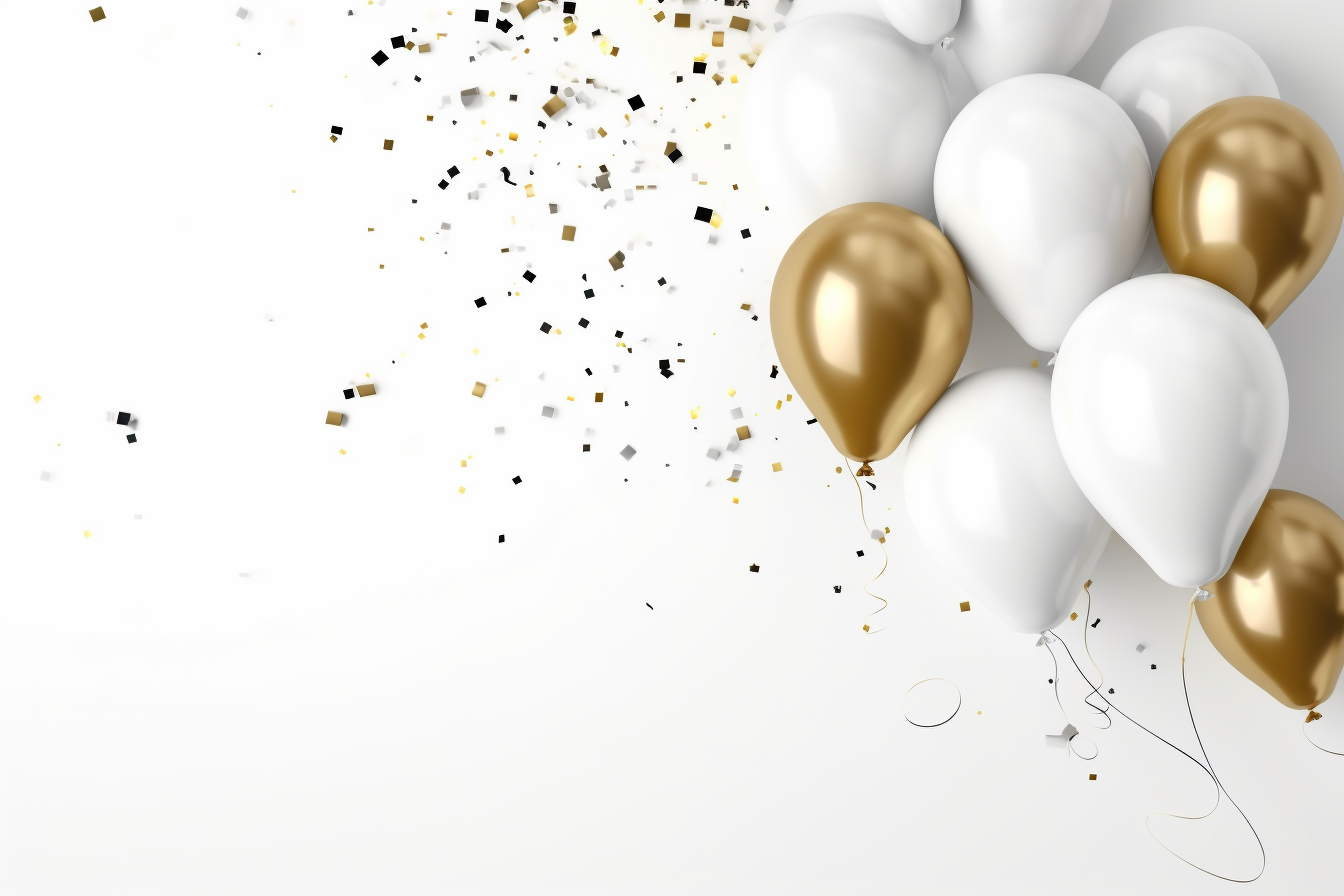 4. Festive balloons and confetti in white background