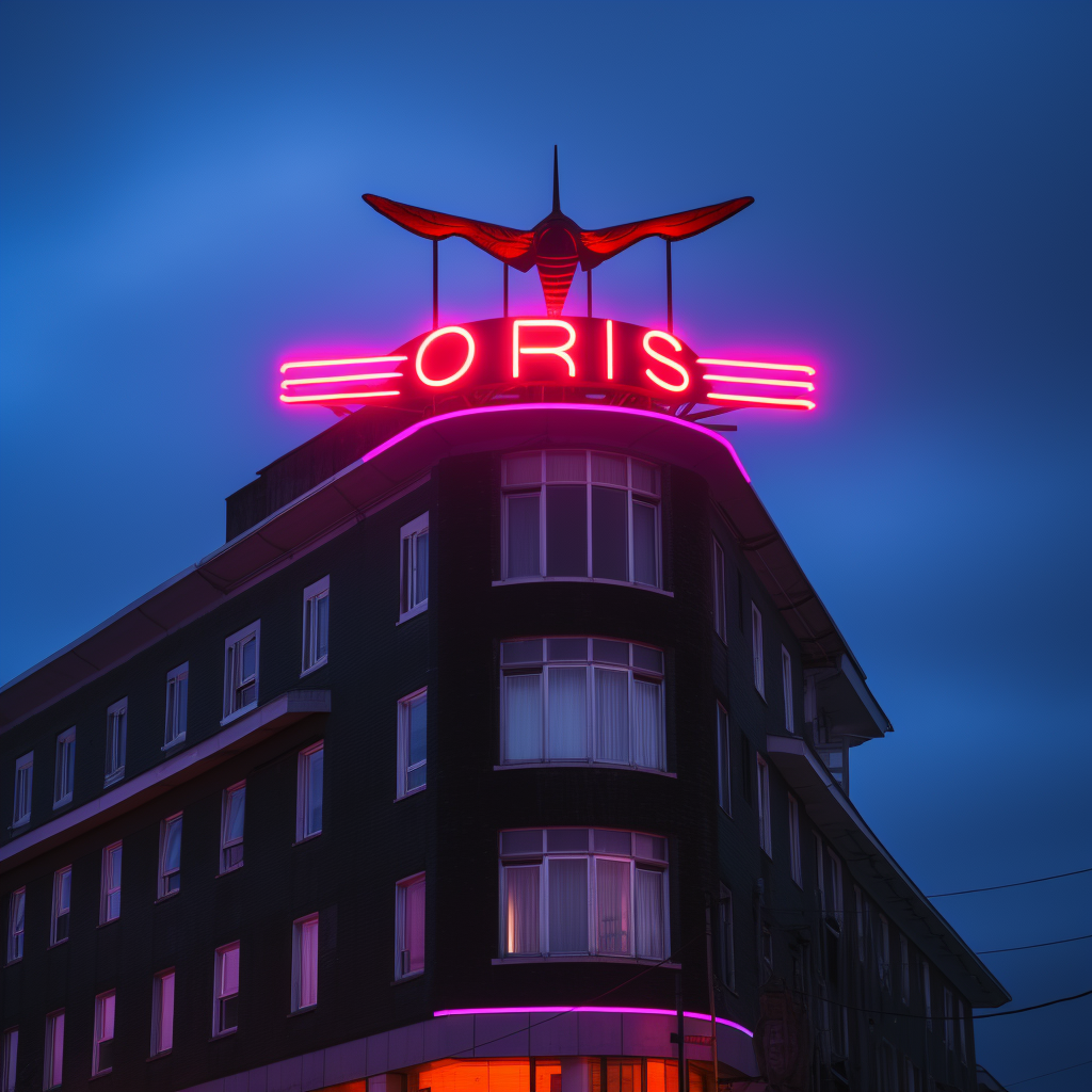 4. Neon sign on city building