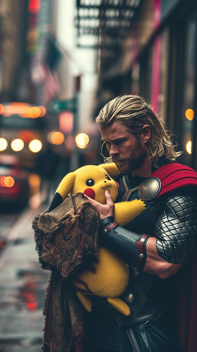 4. Hyperealistic Pikachu and Thor hug in New York