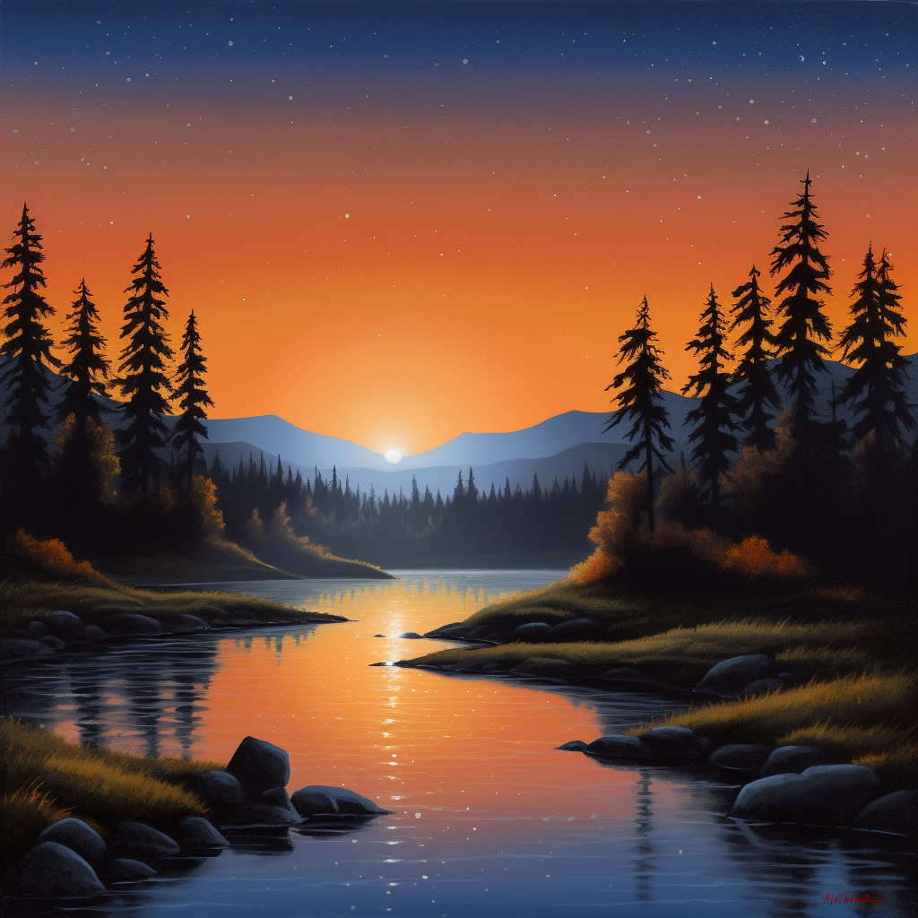 4. Image of serene twilight landscape with clear sky and stars