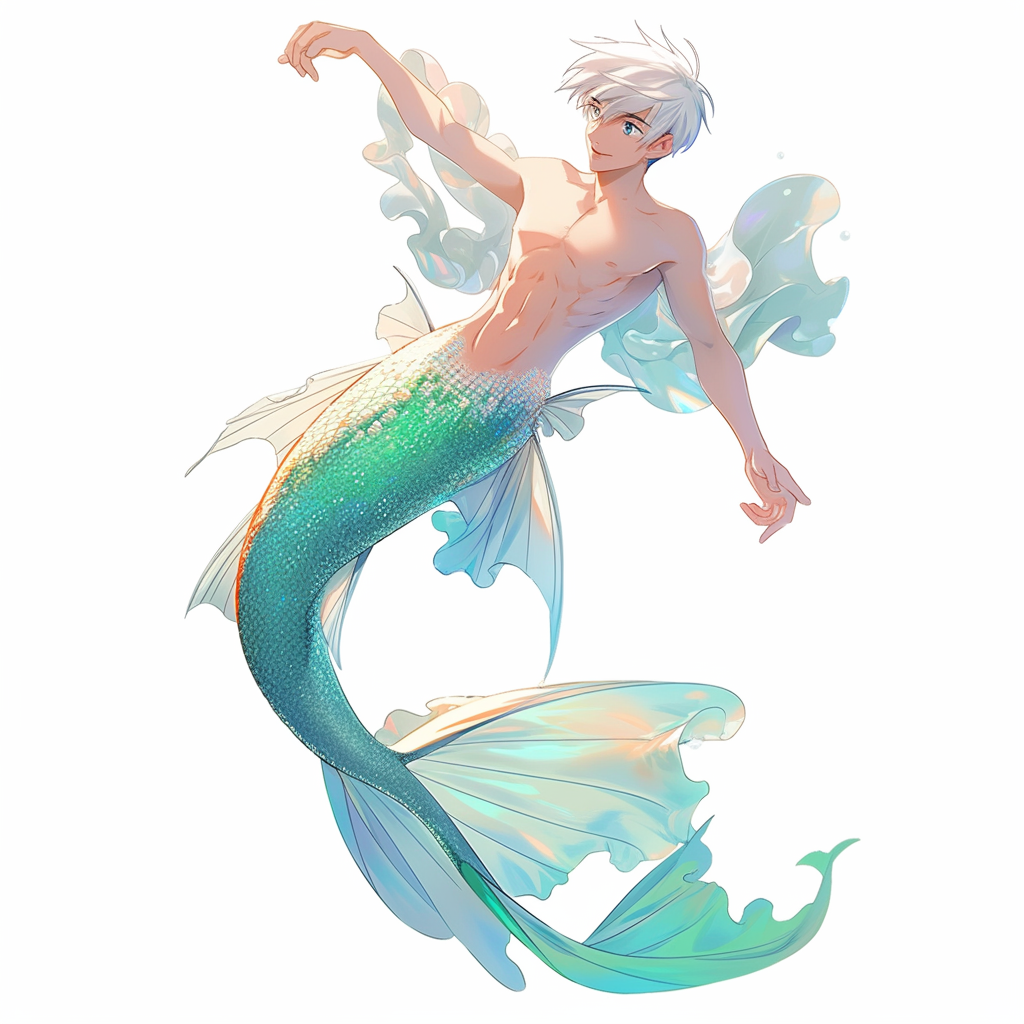 4. Mermaid prince with beautiful silver hair