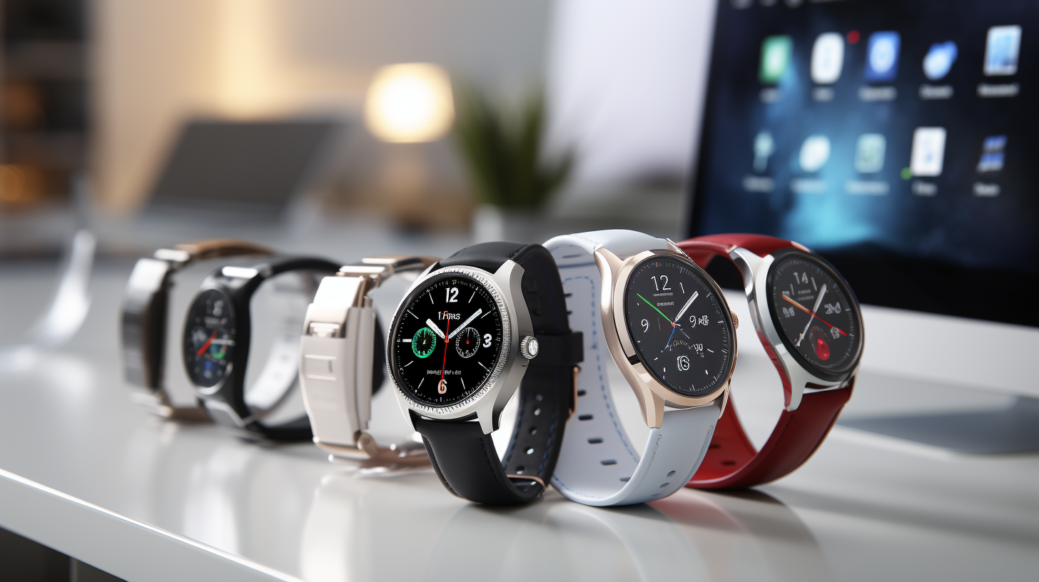 4. Stylish smartwatches on white desk (ALT Text)